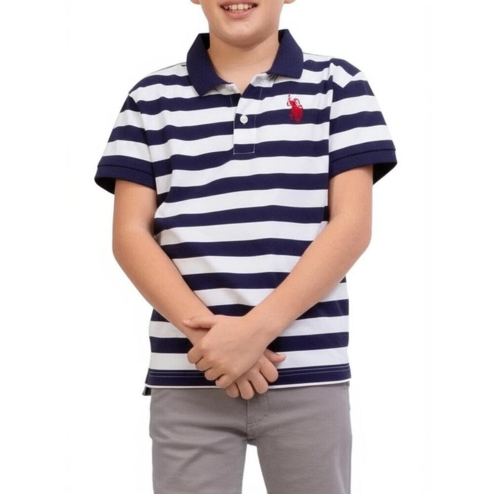 U.S. Polo Assn. Boys Navy White Striped Polo Shirt Classic Preppy Size L‎